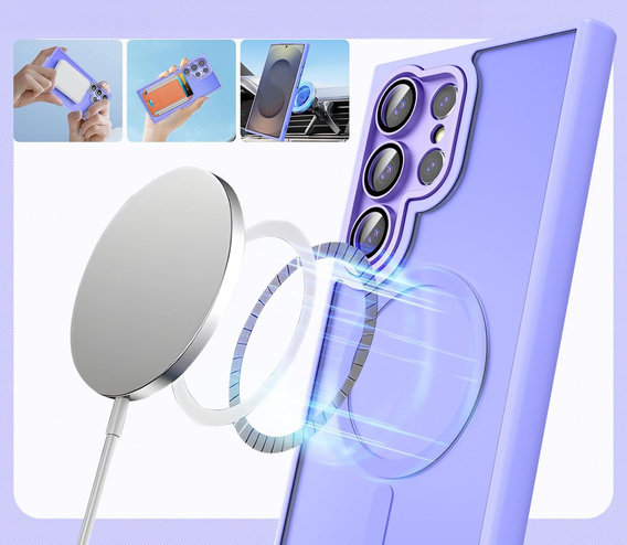 Husă pentru Samsung Galaxy S25 Ultra, pentru MagSafe, ERBORD Matt Case, violet + sticlă pentru ecran