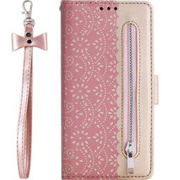 Carcasă cu clapetă pentru Samsung Galaxy A14 4G/5G, Wallet Pocket Zipper Lace, roz