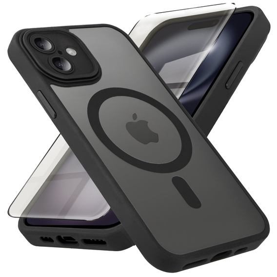 Husă pentru iPhone 16, pentru MagSafe, ERBORD Matt Case, negru + sticlă pentru ecran