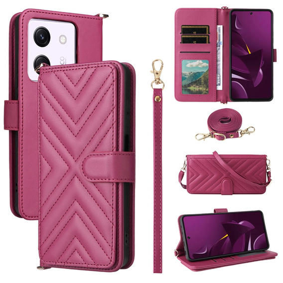 Carcasă cu clapetă pentru Xiaomi Poco M7 Pro 5G, Crossbody Leather Wallet, maroon