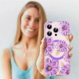 Husă magnetică cu model floral realizat cu laser pentru iPhone 16 Pro