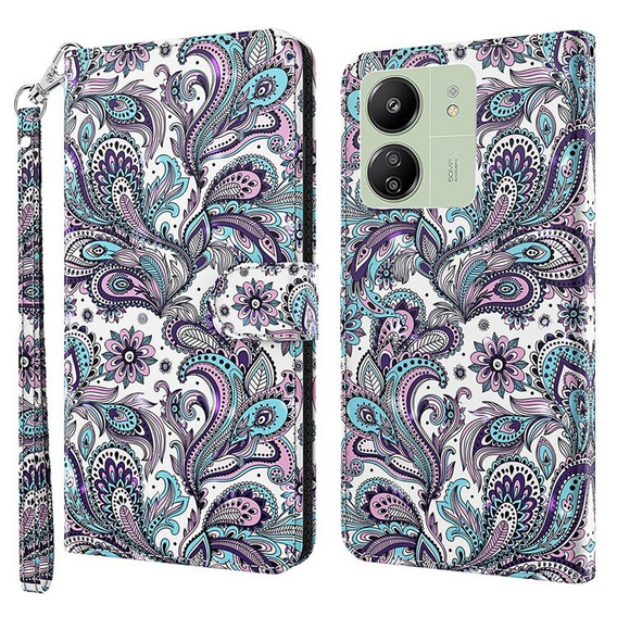 Cu clapetă pentru Xiaomi Redmi 13C / Poco C65, Wallet, Flowers