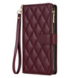 Husă cu clapetă pentru Samsung Galaxy A56 5G, Rhombus Crossbody Leather, maroon