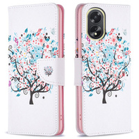 Cu clapetă pentru Oppo A38 4G / Oppo A18 4G, Wallet, Colorful Tree alb