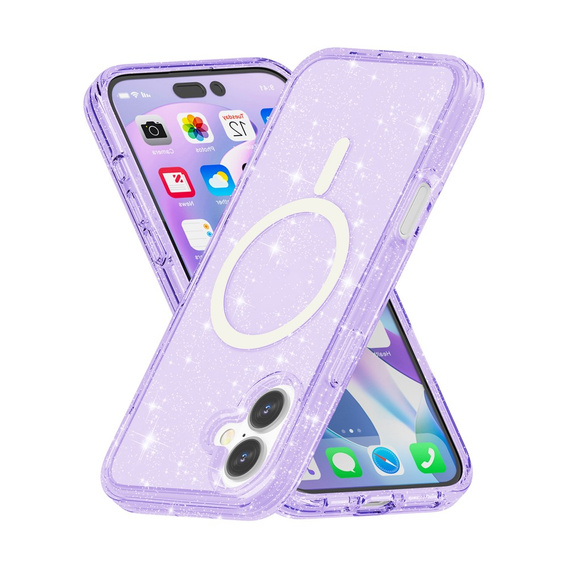 Husă pentru iPhone 17, pentru MagSafe, glitter, violet translucid