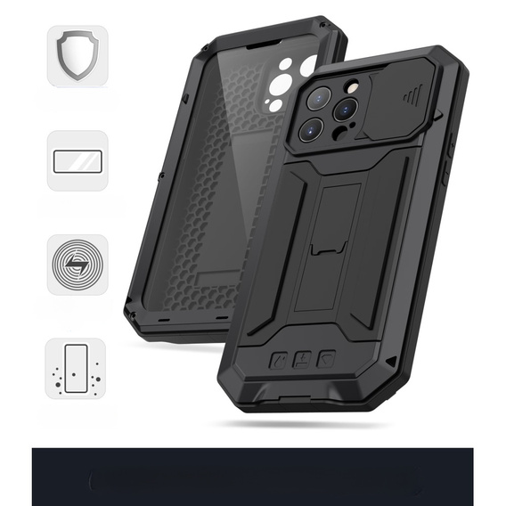 Husă pentru iPhone 13 Pro Max, R-JUST CamShield Slide, armată, negru