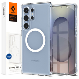 Carcasă MagSafe Spigen pentru Samsung Galaxy S25 Ultra, Ultra Hybrid, transparent / alb + 9H Tempered Glass