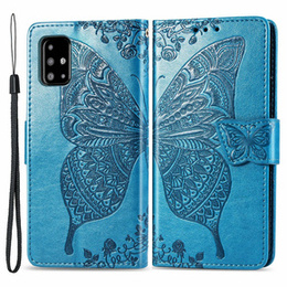 Cu clapetă pentru Samsung Galaxy A51 4G, Butterfly, albastru
