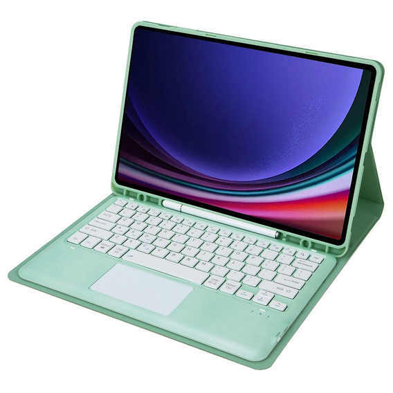 Carcasă + tastatură Samsung Galaxy Tab S9+, Leather Pen Slot TouchPad, verde deschis