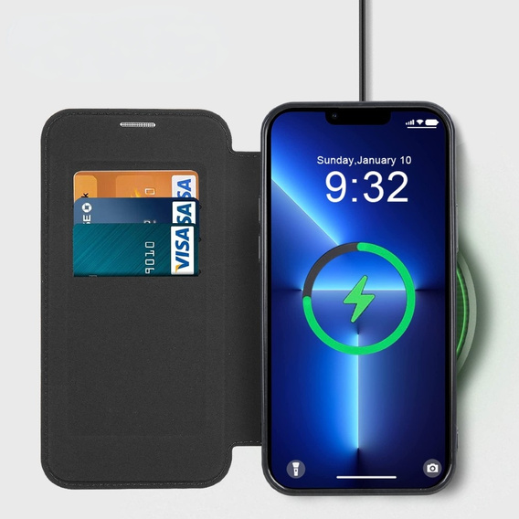 Cu clapetă pentru iPhone 13 Pro, RFID Wallet MagSafe CamShield, negru