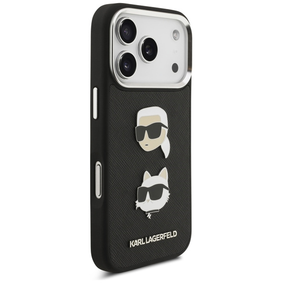 Karl Lagerfeld Grained Karl & Choupette Heads Pins & Logo Case pentru iPhone 17 Pro