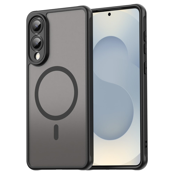 Husă pentru Samsung Galaxy S25 Edge, Kickstand Matt Case, pentru MagSafe, negru + Sticlă ecran