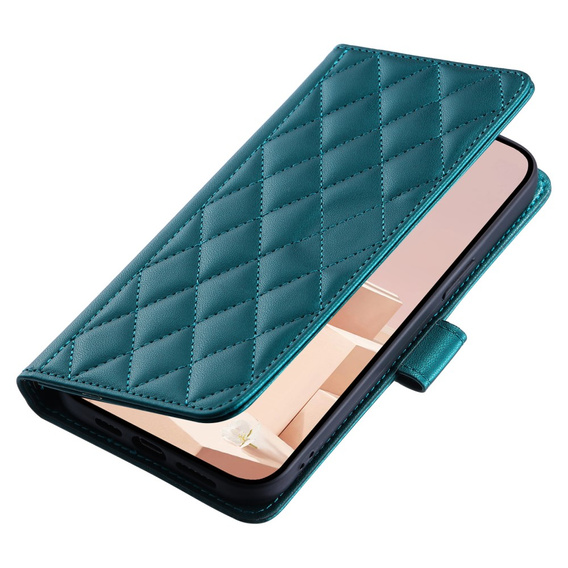 Husă cu clapetă pentru Samsung Galaxy S24 FE, Rhombus Crossbody Leather, verde închis