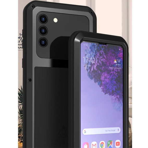 Love Mei Huse pentru Samsung Galaxy S21+ Plus, armored with glass, negru