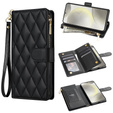 Husă cu clapetă pentru Samsung Galaxy A56 5G, Rhombus Crossbody Leather, negru