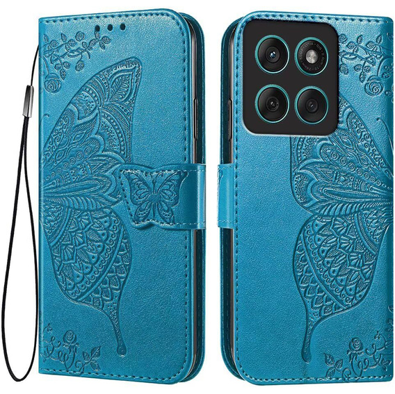 Cu clapetă pentru Motorola Moto G86 5G, Butterfly, albastru