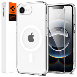 Carcasă MagSafe Spigen pentru iPhone 16E, Ultra Hybrid, transparent / alb + 9H Tempered Glass