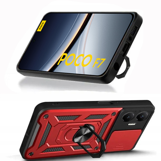Husă blindată pentru Xiaomi Poco F7, CamShield Slide, roșu
