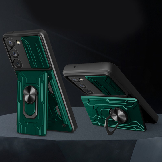 Husă blindată pentru Samsung Galaxy S23 Plus, Camera Slide Card Slot, verde