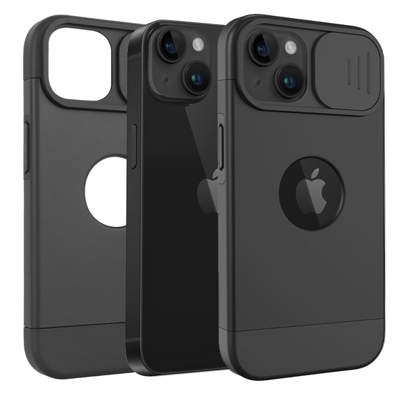 Husă ERBORD MagSafe Cam Slider, negru + sticlă pentru ecran pentru iPhone 13 / iPhone 14