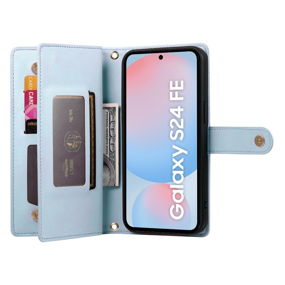 Cu clapetă pentru Samsung Galaxy S24 FE, Wallet Zipper Pocket, albastru