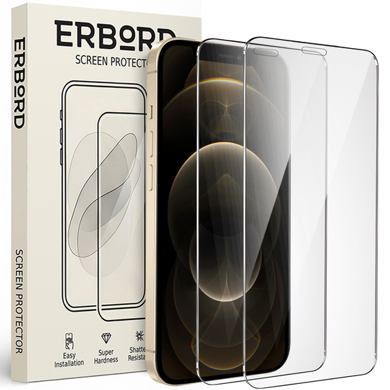 2x sticlă călită pentru iPhone 12/12 Pro, ERBORD 9H Hard Glass pe ecran