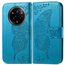 Cu clapetă pentru Realme 14 Pro 5G, Butterfly, albastru