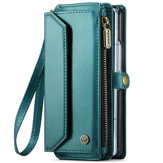 Husă CASEME pentru Samsung Galaxy Z Fold6 5G, RFID Leather Wallet, cu curea de umăr, verde