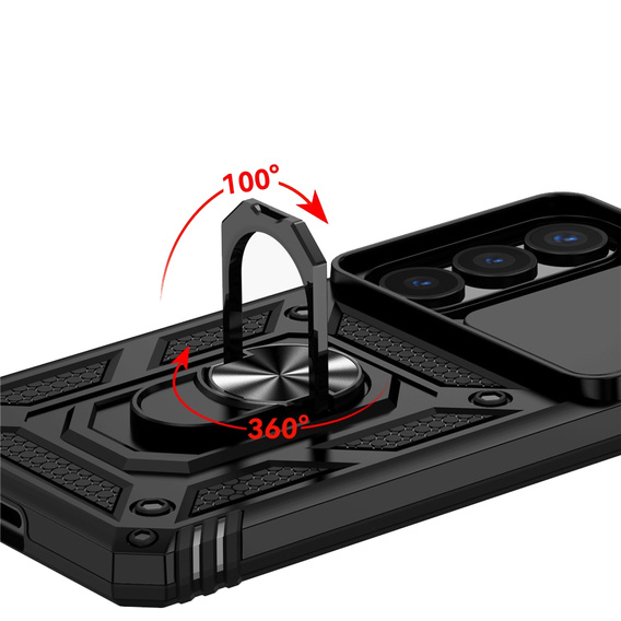 Husă blindată cu suport și capac pentru lentilă pentru Samsung Galaxy S26 Plus, negru