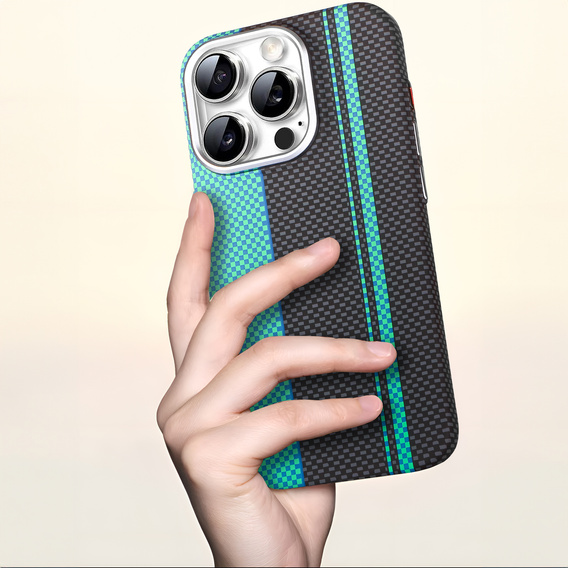 Carcasa pentru iPhone 15 Pro Max, Carbon Fiber MagSafe, negru / albastru