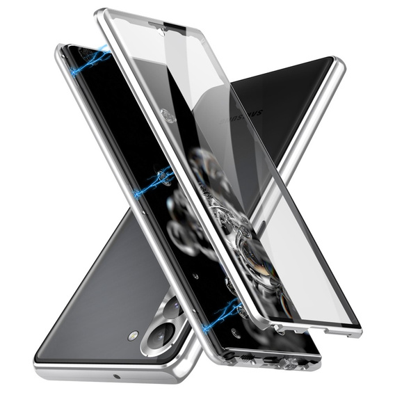Husa pentru Samsung Galaxy S24, Magnetic Dual Glass, de argint