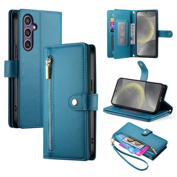 Cu clapetă pentru Samsung Galaxy S25, Wallet Zipper Pocket, albastru