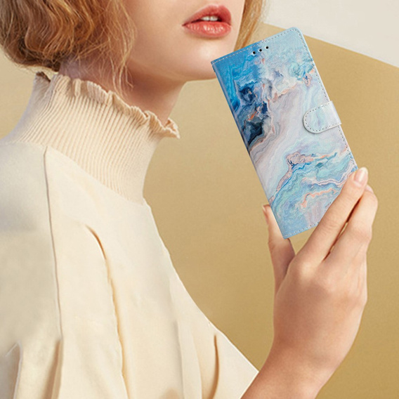 Cu clapetă pentru Samsung Galaxy A25 5G, Wallet Marble, albastru + sticlă 9H
