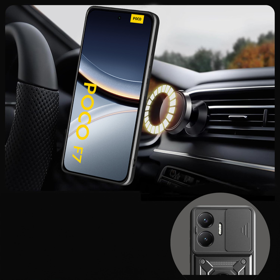 Husă blindată pentru Xiaomi Poco F7, CamShield Slide, negru