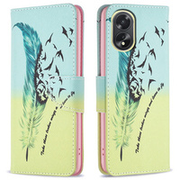 Cu clapetă pentru Oppo A38 4G / Oppo A18 4G, Wallet, Feather albastru / galben