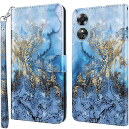 Cu clapetă pentru Oppo A17, Wallet, Marble albastru
