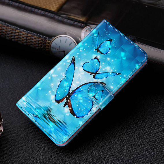 Cu clapetă pentru Oppo A17, Wallet Light Spots Decor Butterfly, albastru