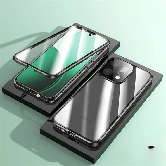 Carcasă pentru Oppo Reno 14, sticlă magnetică dublă, transparentă cu laturi negre