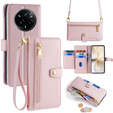 Cu clapetă pentru Realme 14 Pro 5G, Wallet Zipper Pocket, roz
