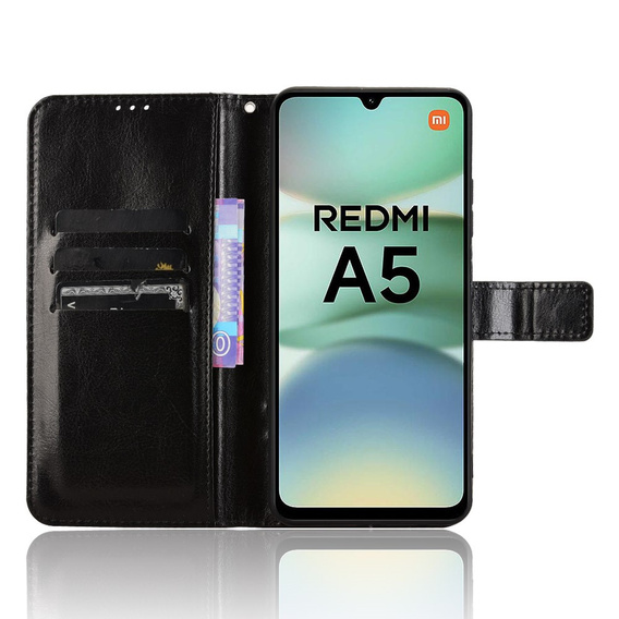 Cu clapetă pentru Xiaomi Redmi A5, Crazy Horse Wallet, negru