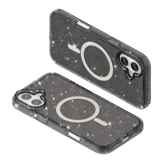 Husă pentru iPhone 17, pentru MagSafe, glitter, negru translucid
