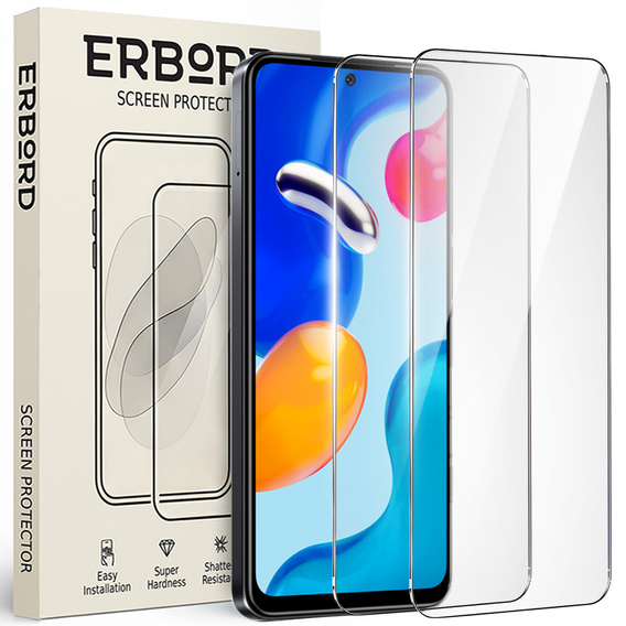 2x sticlă călită pentru Xiaomi Redmi Note 11 Pro, ERBORD 9H Hard Glass pe ecran