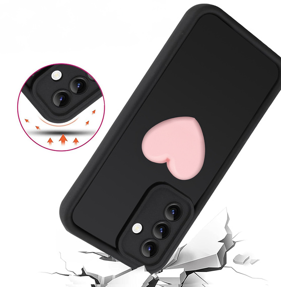 Carcasa pentru Samsung Galaxy A36, Silicone Heart, negru + Sticlă temperată 9H