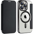 Cu clapetă pentru iPhone 15 Pro Max, RFID Wallet MagSafe CamShield, negru