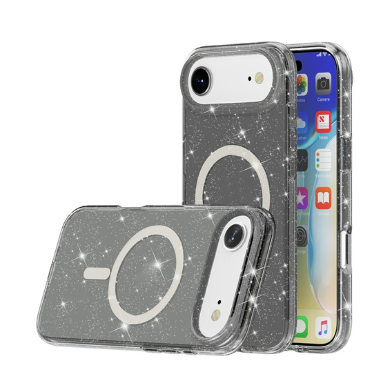 Husă pentru iPhone Air, pentru MagSafe, glitter, negru translucid