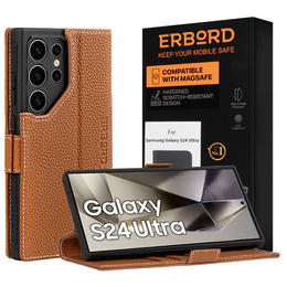 Husă din piele pentru Samsung Galaxy S24 Ultra, ERBORD LeatherWallet, maro