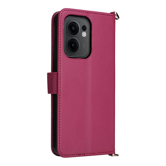 Carcasă cu clapetă pentru Oppo Reno 13F 5G, Crossbody Leather Wallet, maroon