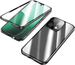 Carcasă pentru Oppo Reno 14, sticlă magnetică dublă, transparentă cu laturi negre