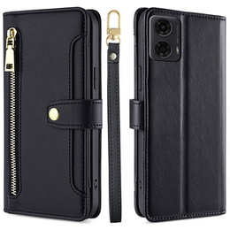 Cu clapetă pentru Motorola Moto G04 / G24 / G24 Power, Wallet Zipper Pocket, negru