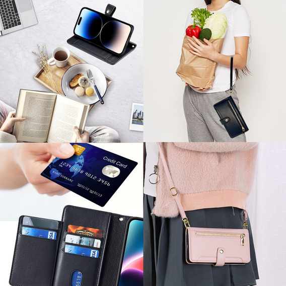 Cu clapetă pentru iPhone 14 Pro, Wallet Zipper Pocket, negru